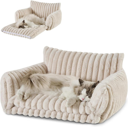 Cat Bed Small Dog Orthopedic Couch Beds for Pets up to 13 lbs | Fluffy Multifunctional Double-Layer Warming Kitten Pet Couch Orthopedic Beds with Machine Washable Cover and Non-Slip Bottom