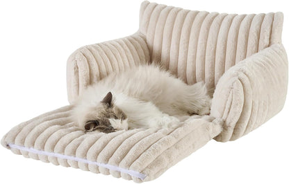Cat Bed Small Dog Orthopedic Couch Beds for Pets up to 13 lbs | Fluffy Multifunctional Double-Layer Warming Kitten Pet Couch Orthopedic Beds with Machine Washable Cover and Non-Slip Bottom
