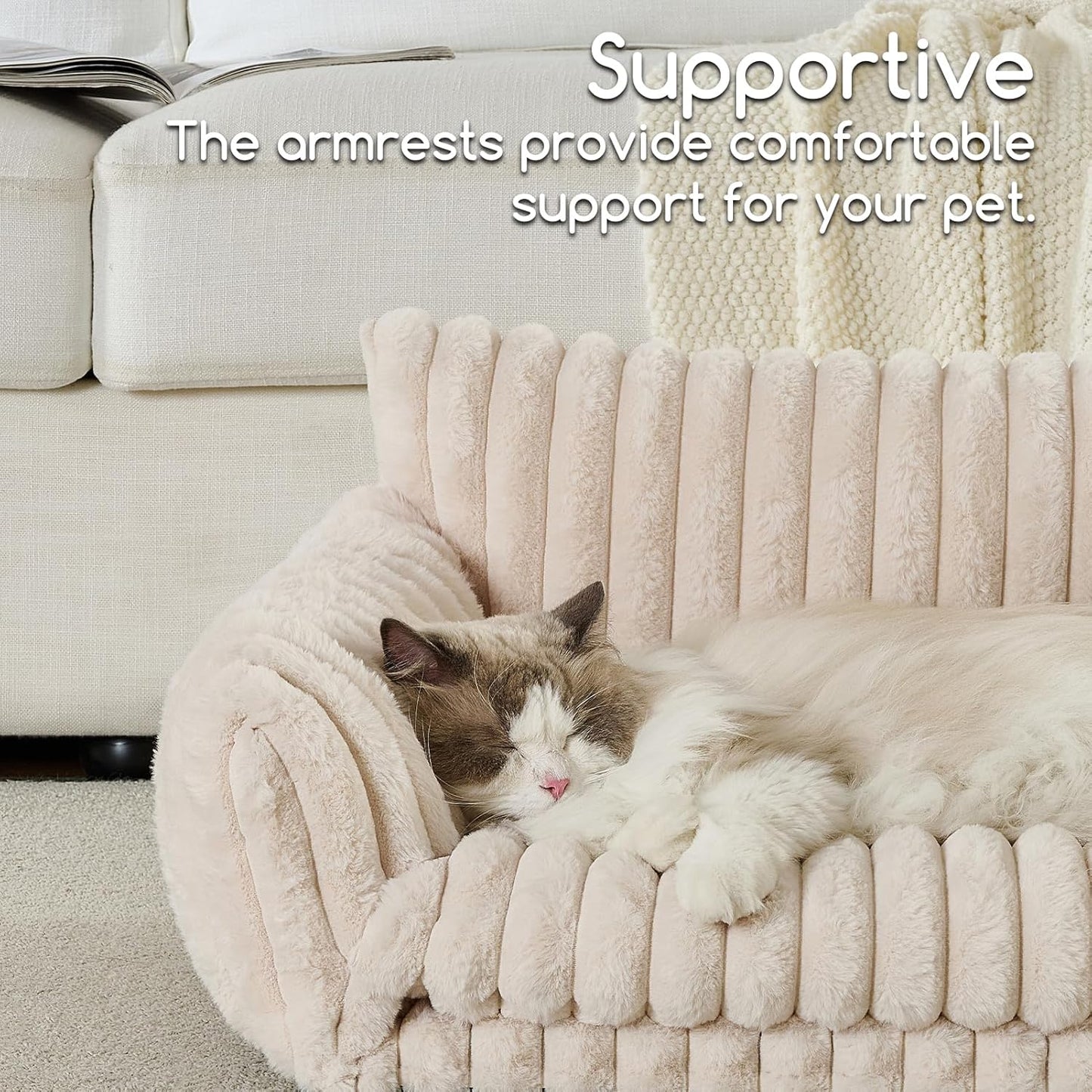 Cat Bed Small Dog Orthopedic Couch Beds for Pets up to 13 lbs | Fluffy Multifunctional Double-Layer Warming Kitten Pet Couch Orthopedic Beds with Machine Washable Cover and Non-Slip Bottom