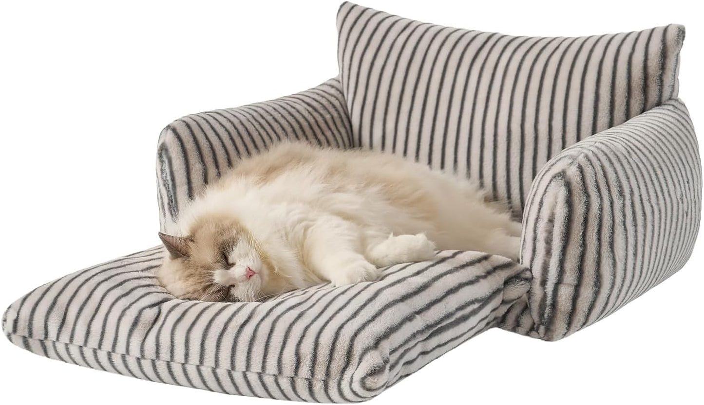 Cat Bed Small Dog Orthopedic Couch Beds for Pets up to 13 lbs | Fluffy Multifunctional Double-Layer Warming Kitten Pet Couch Orthopedic Beds with Machine Washable Cover and Non-Slip Bottom