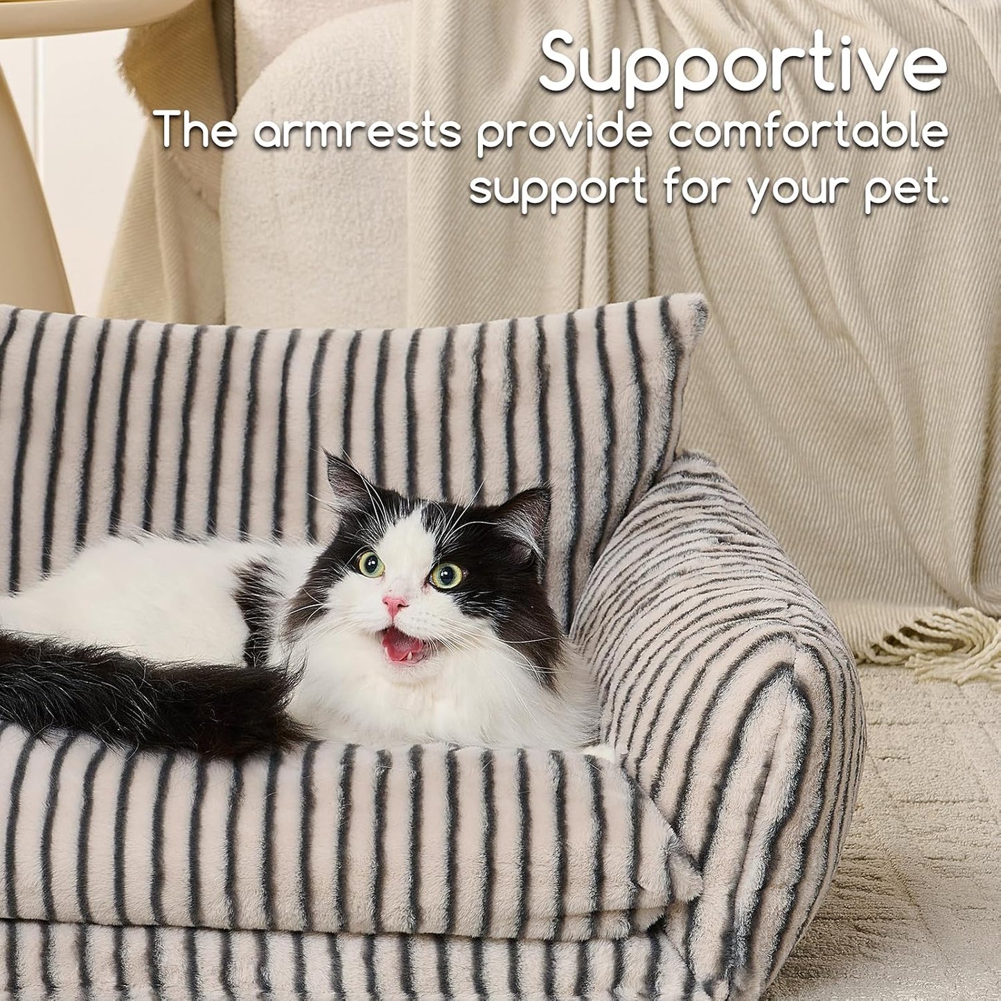 Cat Bed Small Dog Orthopedic Couch Beds for Pets up to 13 lbs | Fluffy Multifunctional Double-Layer Warming Kitten Pet Couch Orthopedic Beds with Machine Washable Cover and Non-Slip Bottom