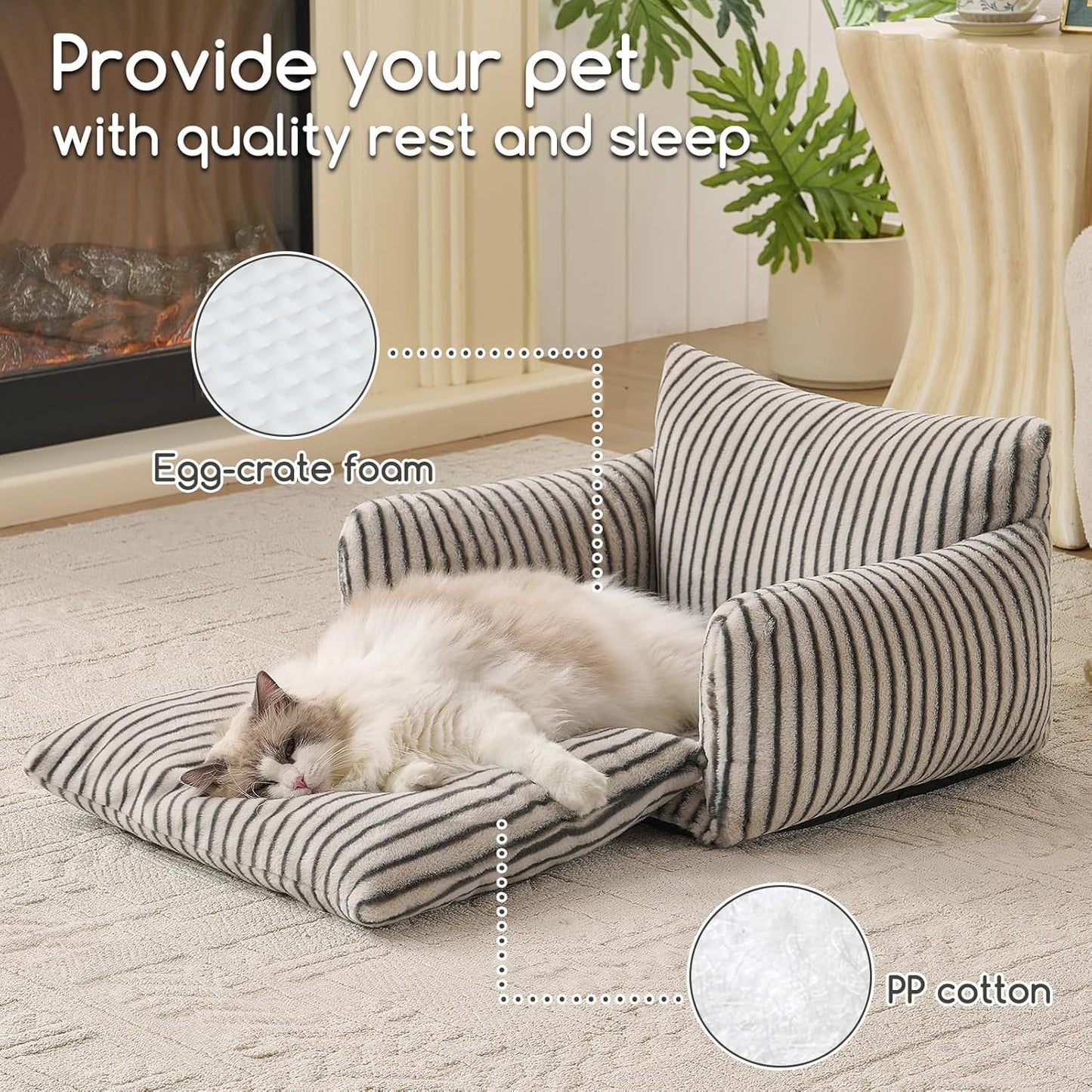 Cat Bed Small Dog Orthopedic Couch Beds for Pets up to 13 lbs | Fluffy Multifunctional Double-Layer Warming Kitten Pet Couch Orthopedic Beds with Machine Washable Cover and Non-Slip Bottom