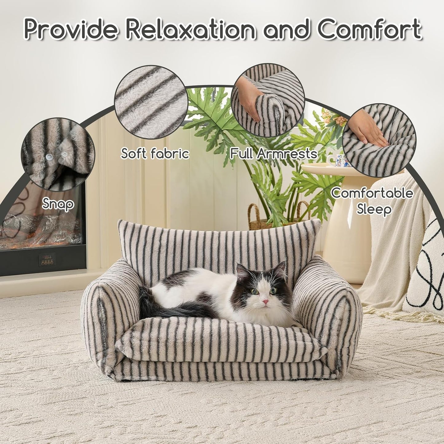 Cat Bed Small Dog Orthopedic Couch Beds for Pets up to 13 lbs | Fluffy Multifunctional Double-Layer Warming Kitten Pet Couch Orthopedic Beds with Machine Washable Cover and Non-Slip Bottom