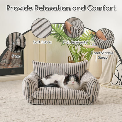 Cat Bed Small Dog Orthopedic Couch Beds for Pets up to 13 lbs | Fluffy Multifunctional Double-Layer Warming Kitten Pet Couch Orthopedic Beds with Machine Washable Cover and Non-Slip Bottom