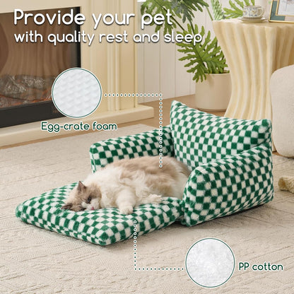 Cat Bed Small Dog Orthopedic Couch Beds for Pets up to 13 lbs | Fluffy Multifunctional Double-Layer Warming Kitten Pet Couch Orthopedic Beds with Machine Washable Cover and Non-Slip Bottom