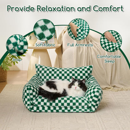 Cat Bed Small Dog Orthopedic Couch Beds for Pets up to 13 lbs | Fluffy Multifunctional Double-Layer Warming Kitten Pet Couch Orthopedic Beds with Machine Washable Cover and Non-Slip Bottom