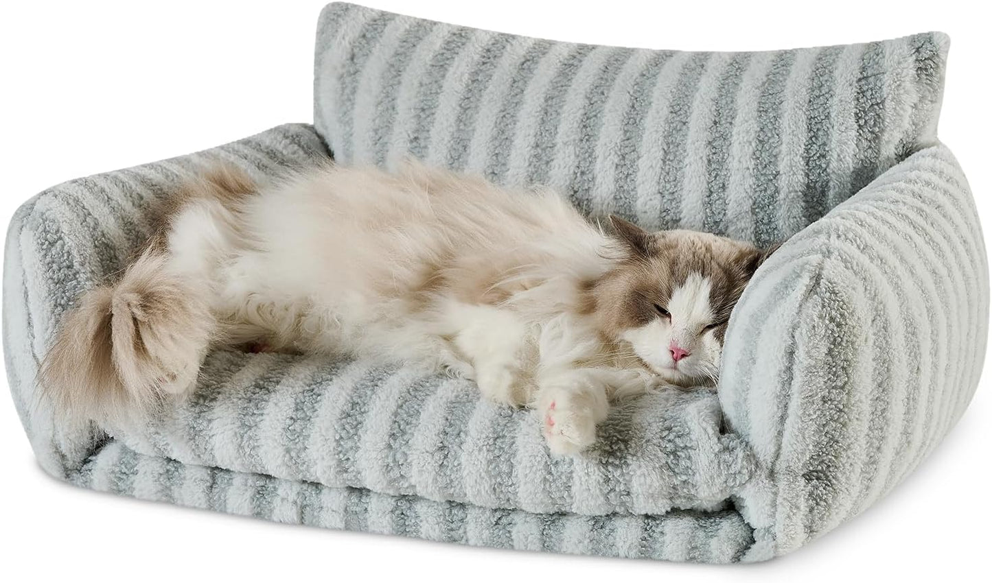 Cat Bed Small Dog Orthopedic Couch Beds for Pets up to 13 lbs | Fluffy Multifunctional Double-Layer Warming Kitten Pet Couch Orthopedic Beds with Machine Washable Cover and Non-Slip Bottom