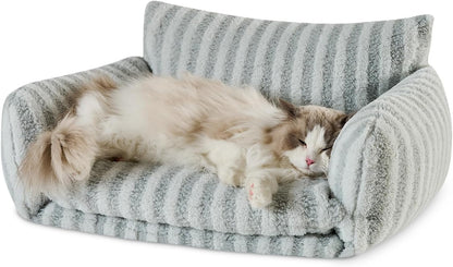Cat Bed Small Dog Orthopedic Couch Beds for Pets up to 13 lbs | Fluffy Multifunctional Double-Layer Warming Kitten Pet Couch Orthopedic Beds with Machine Washable Cover and Non-Slip Bottom