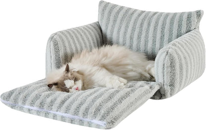 Cat Bed Small Dog Orthopedic Couch Beds for Pets up to 13 lbs | Fluffy Multifunctional Double-Layer Warming Kitten Pet Couch Orthopedic Beds with Machine Washable Cover and Non-Slip Bottom