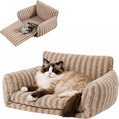 Cat Bed Small Dog Orthopedic Couch Beds for Pets up to 13 lbs | Fluffy Multifunctional Double-Layer Warming Kitten Pet Couch Orthopedic Beds with Machine Washable Cover and Non-Slip Bottom