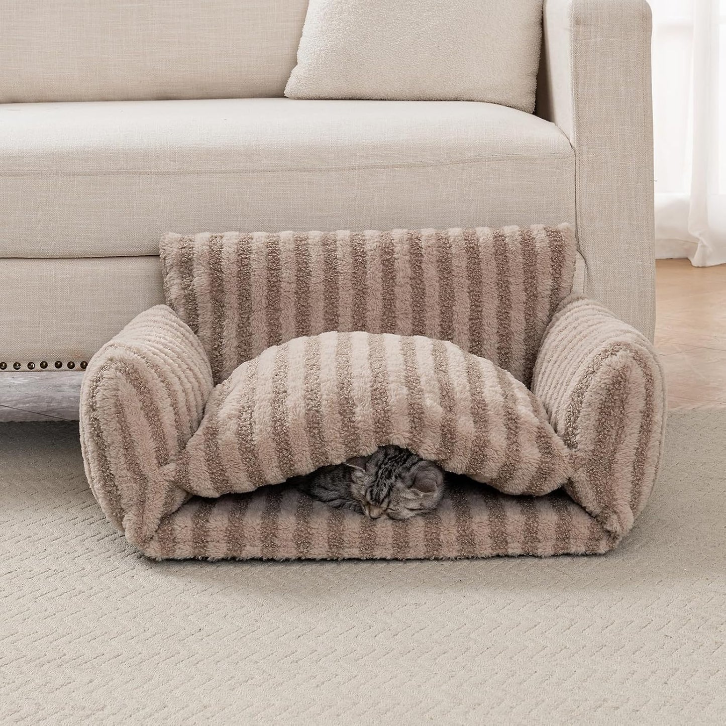 Cat Bed Small Dog Orthopedic Couch Beds for Pets up to 13 lbs | Fluffy Multifunctional Double-Layer Warming Kitten Pet Couch Orthopedic Beds with Machine Washable Cover and Non-Slip Bottom
