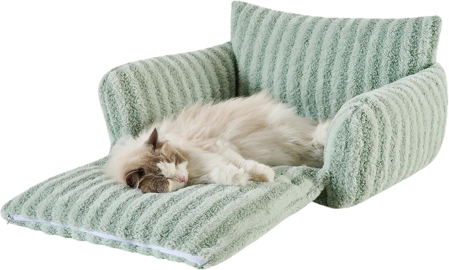 Cat Bed Small Dog Orthopedic Couch Beds for Pets up to 13 lbs | Fluffy Multifunctional Double-Layer Warming Kitten Pet Couch Orthopedic Beds with Machine Washable Cover and Non-Slip Bottom