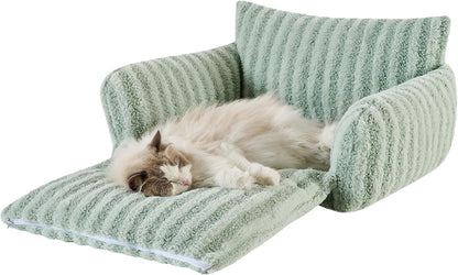Cat Bed Small Dog Orthopedic Couch Beds for Pets up to 13 lbs | Fluffy Multifunctional Double-Layer Warming Kitten Pet Couch Orthopedic Beds with Machine Washable Cover and Non-Slip Bottom