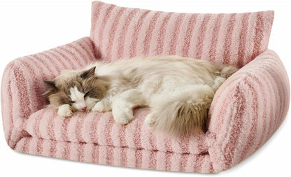 Cat Bed Small Dog Orthopedic Couch Beds for Pets up to 13 lbs | Fluffy Multifunctional Double-Layer Warming Kitten Pet Couch Orthopedic Beds with Machine Washable Cover and Non-Slip Bottom