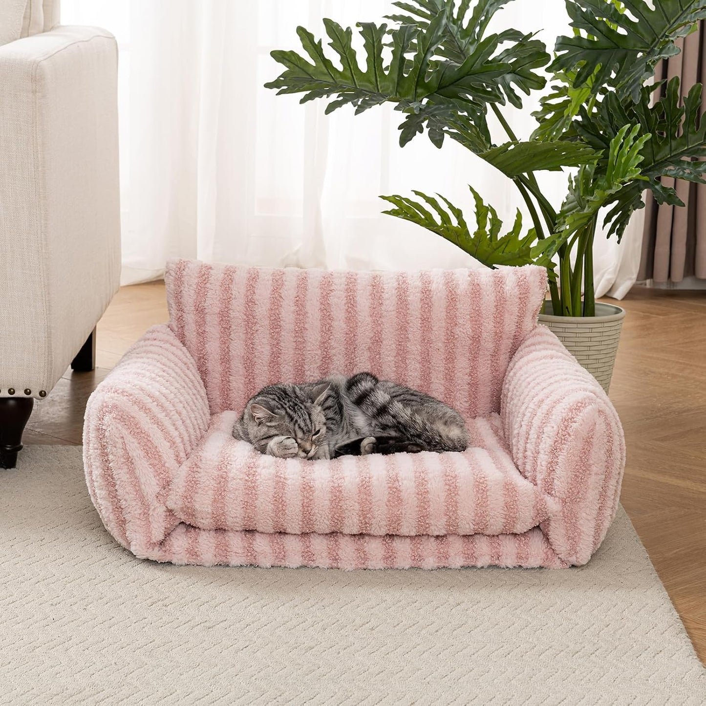 Cat Bed Small Dog Orthopedic Couch Beds for Pets up to 13 lbs | Fluffy Multifunctional Double-Layer Warming Kitten Pet Couch Orthopedic Beds with Machine Washable Cover and Non-Slip Bottom