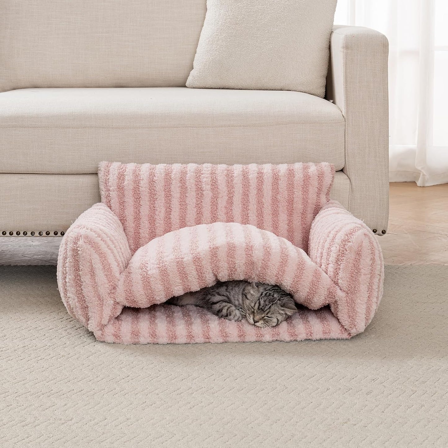 Cat Bed Small Dog Orthopedic Couch Beds for Pets up to 13 lbs | Fluffy Multifunctional Double-Layer Warming Kitten Pet Couch Orthopedic Beds with Machine Washable Cover and Non-Slip Bottom