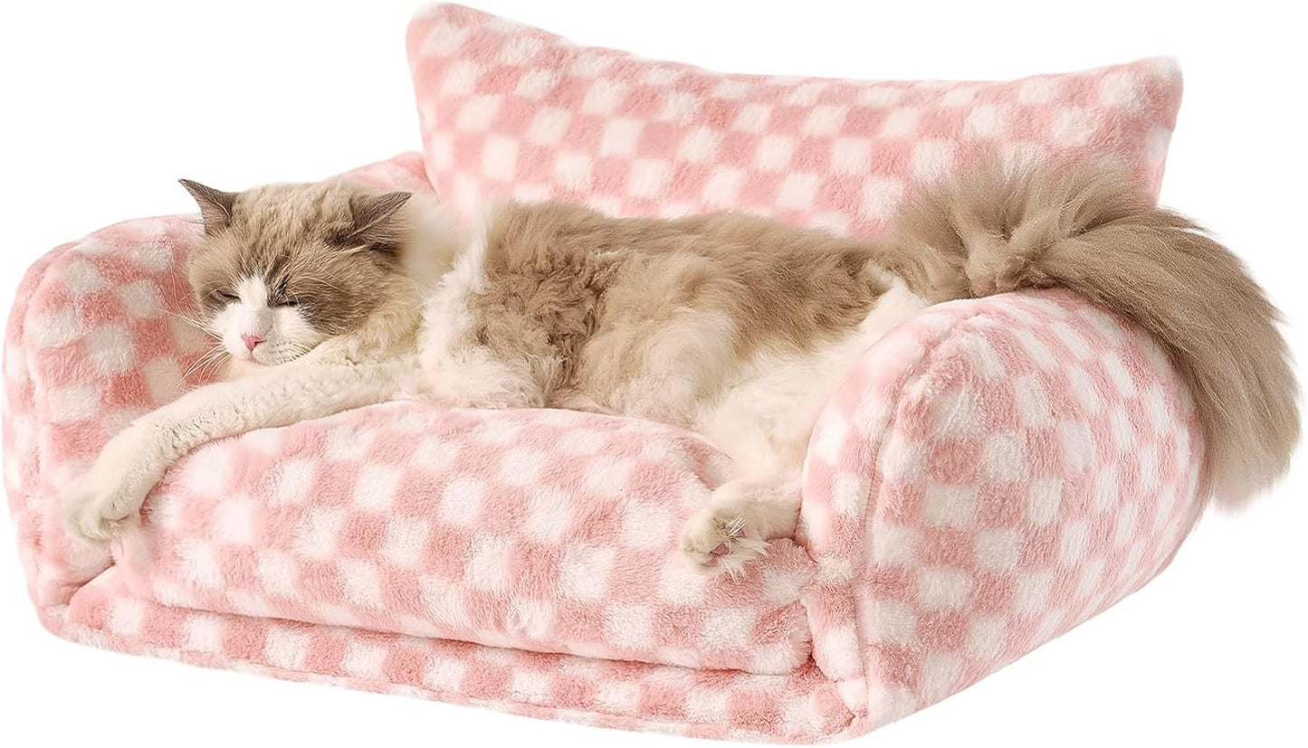 Cat Bed Small Dog Orthopedic Couch Beds for Pets up to 13 lbs | Fluffy Multifunctional Double-Layer Warming Kitten Pet Couch Orthopedic Beds with Machine Washable Cover and Non-Slip Bottom