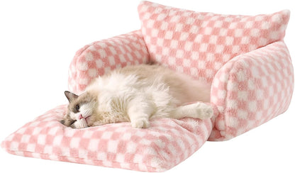 Cat Bed Small Dog Orthopedic Couch Beds for Pets up to 13 lbs | Fluffy Multifunctional Double-Layer Warming Kitten Pet Couch Orthopedic Beds with Machine Washable Cover and Non-Slip Bottom