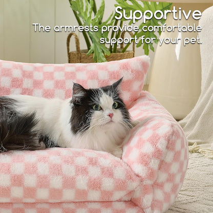 Cat Bed Small Dog Orthopedic Couch Beds for Pets up to 13 lbs | Fluffy Multifunctional Double-Layer Warming Kitten Pet Couch Orthopedic Beds with Machine Washable Cover and Non-Slip Bottom