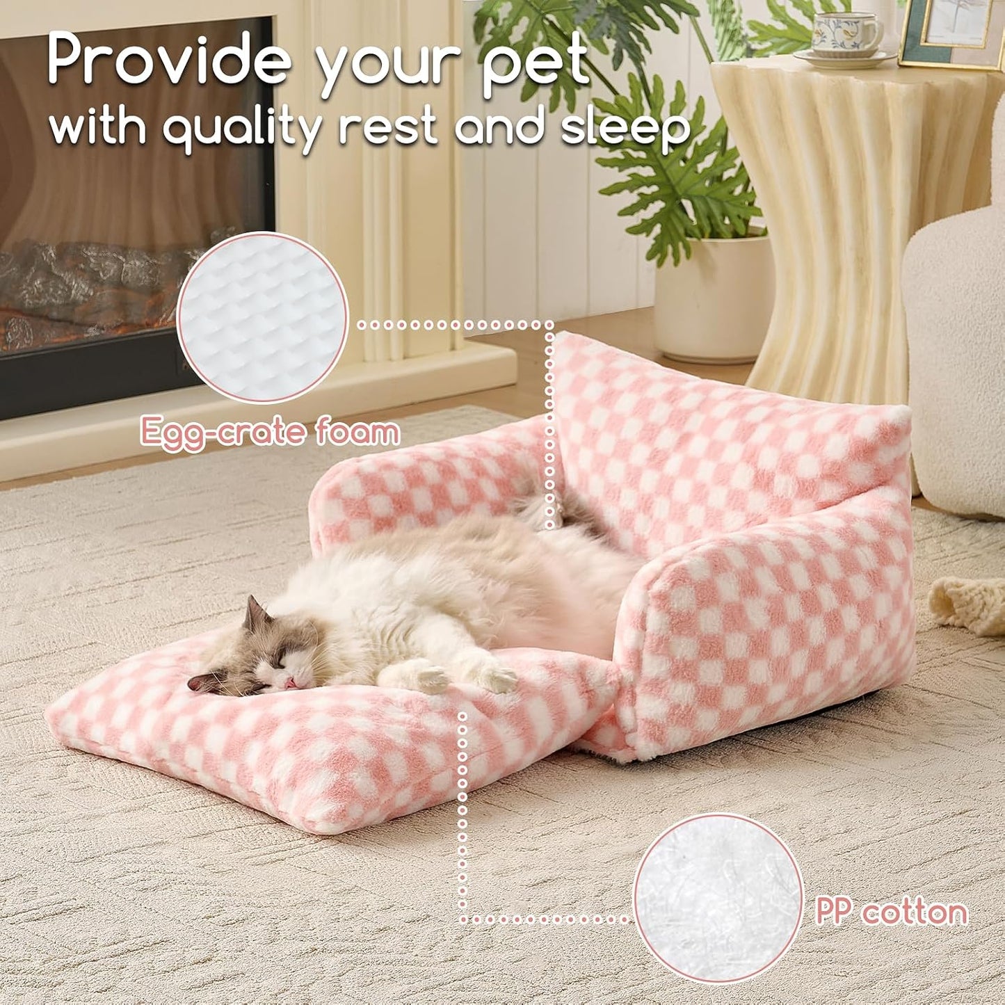 Cat Bed Small Dog Orthopedic Couch Beds for Pets up to 13 lbs | Fluffy Multifunctional Double-Layer Warming Kitten Pet Couch Orthopedic Beds with Machine Washable Cover and Non-Slip Bottom