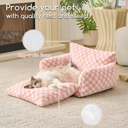 Cat Bed Small Dog Orthopedic Couch Beds for Pets up to 13 lbs | Fluffy Multifunctional Double-Layer Warming Kitten Pet Couch Orthopedic Beds with Machine Washable Cover and Non-Slip Bottom