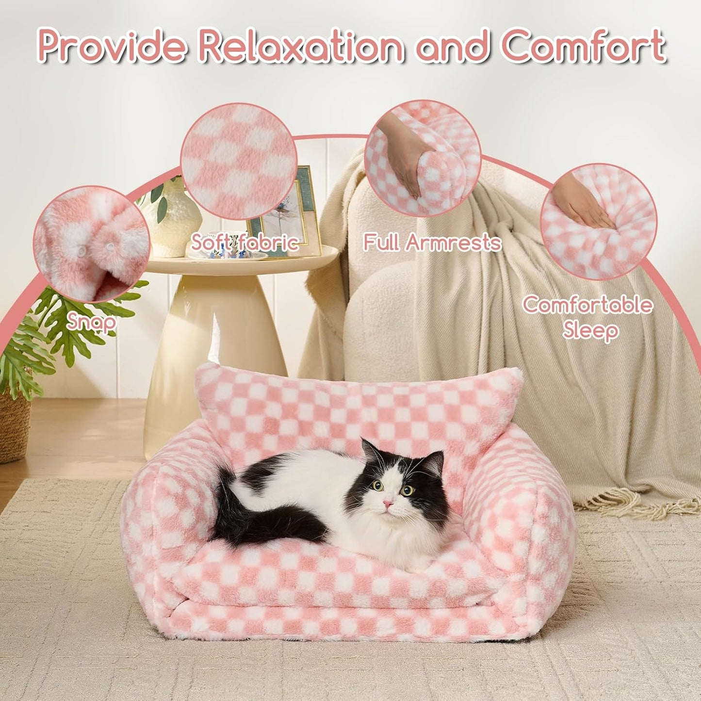 Cat Bed Small Dog Orthopedic Couch Beds for Pets up to 13 lbs | Fluffy Multifunctional Double-Layer Warming Kitten Pet Couch Orthopedic Beds with Machine Washable Cover and Non-Slip Bottom