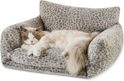 Cat Bed Small Dog Orthopedic Couch Beds for Pets up to 13 lbs | Fluffy Multifunctional Double-Layer Warming Kitten Pet Couch Orthopedic Beds with Machine Washable Cover and Non-Slip Bottom