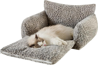 Cat Bed Small Dog Orthopedic Couch Beds for Pets up to 13 lbs | Fluffy Multifunctional Double-Layer Warming Kitten Pet Couch Orthopedic Beds with Machine Washable Cover and Non-Slip Bottom