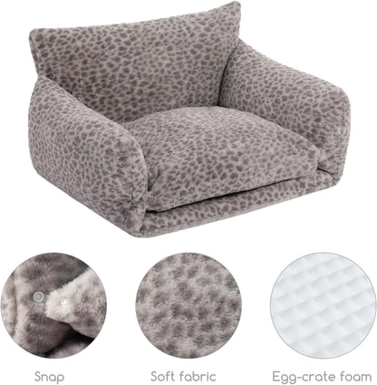 Cat Bed Small Dog Orthopedic Couch Beds for Pets up to 13 lbs | Fluffy Multifunctional Double-Layer Warming Kitten Pet Couch Orthopedic Beds with Machine Washable Cover and Non-Slip Bottom