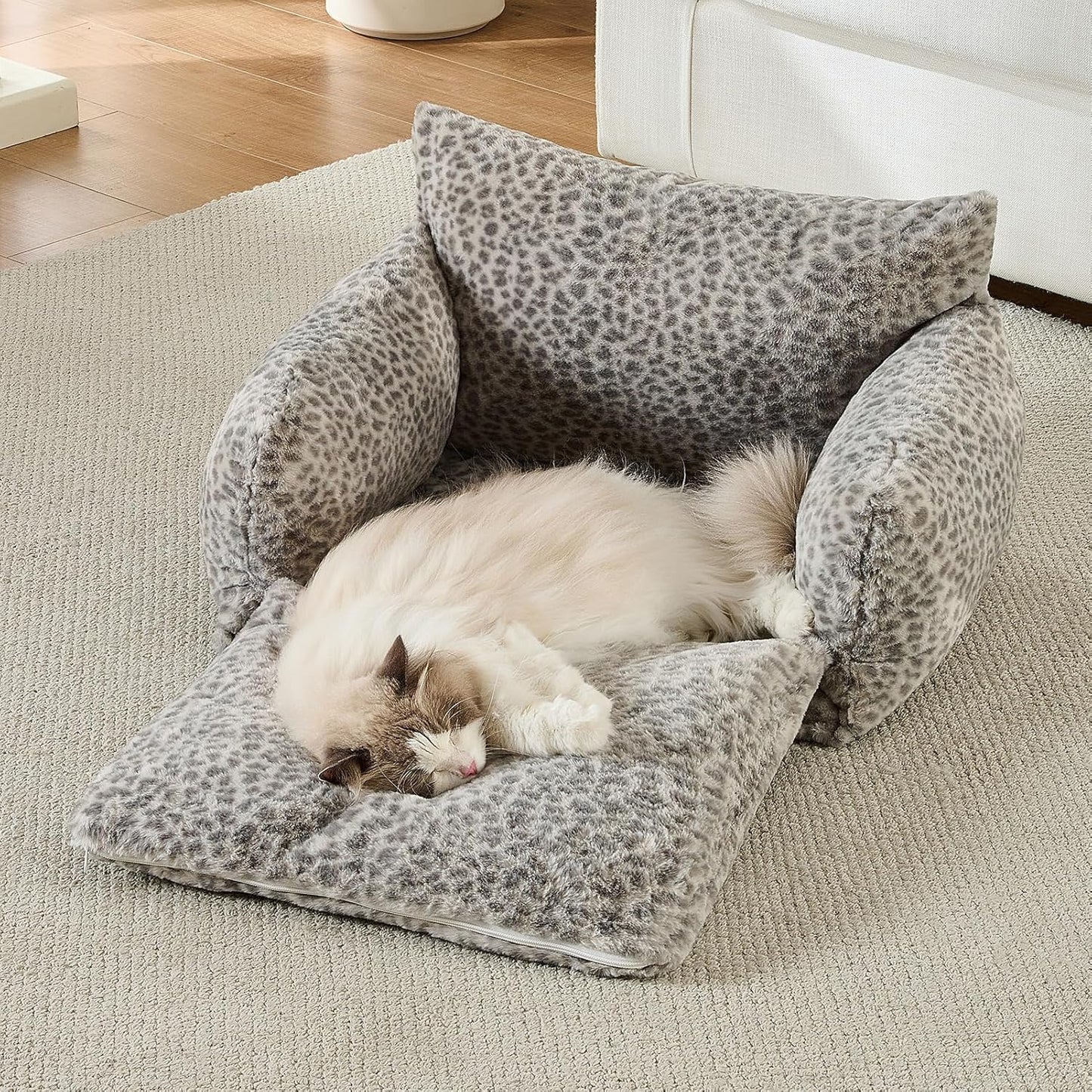 Cat Bed Small Dog Orthopedic Couch Beds for Pets up to 13 lbs | Fluffy Multifunctional Double-Layer Warming Kitten Pet Couch Orthopedic Beds with Machine Washable Cover and Non-Slip Bottom