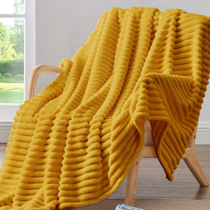 Ribbed Twin Blanket for Couch & Bed, Mustard Yellow, 60"x80" | Ultra-Soft Plush Fleece, Cozy, Warm Yet Lightweight, Ribbed Texture, Home Decor, Machine Washable, Giftable, All-Season Use
