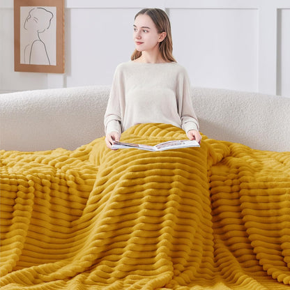 Ribbed Twin Blanket for Couch & Bed, Mustard Yellow, 60"x80" | Ultra-Soft Plush Fleece, Cozy, Warm Yet Lightweight, Ribbed Texture, Home Decor, Machine Washable, Giftable, All-Season Use