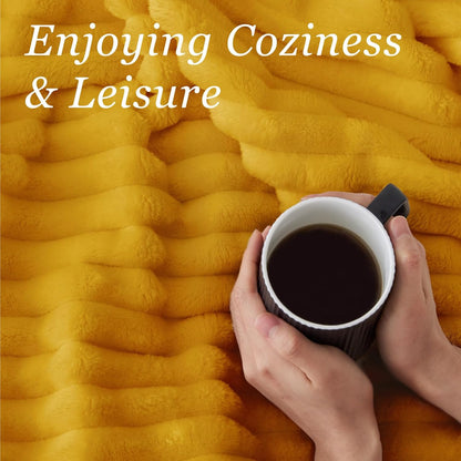 Ribbed Twin Blanket for Couch & Bed, Mustard Yellow, 60"x80" | Ultra-Soft Plush Fleece, Cozy, Warm Yet Lightweight, Ribbed Texture, Home Decor, Machine Washable, Giftable, All-Season Use