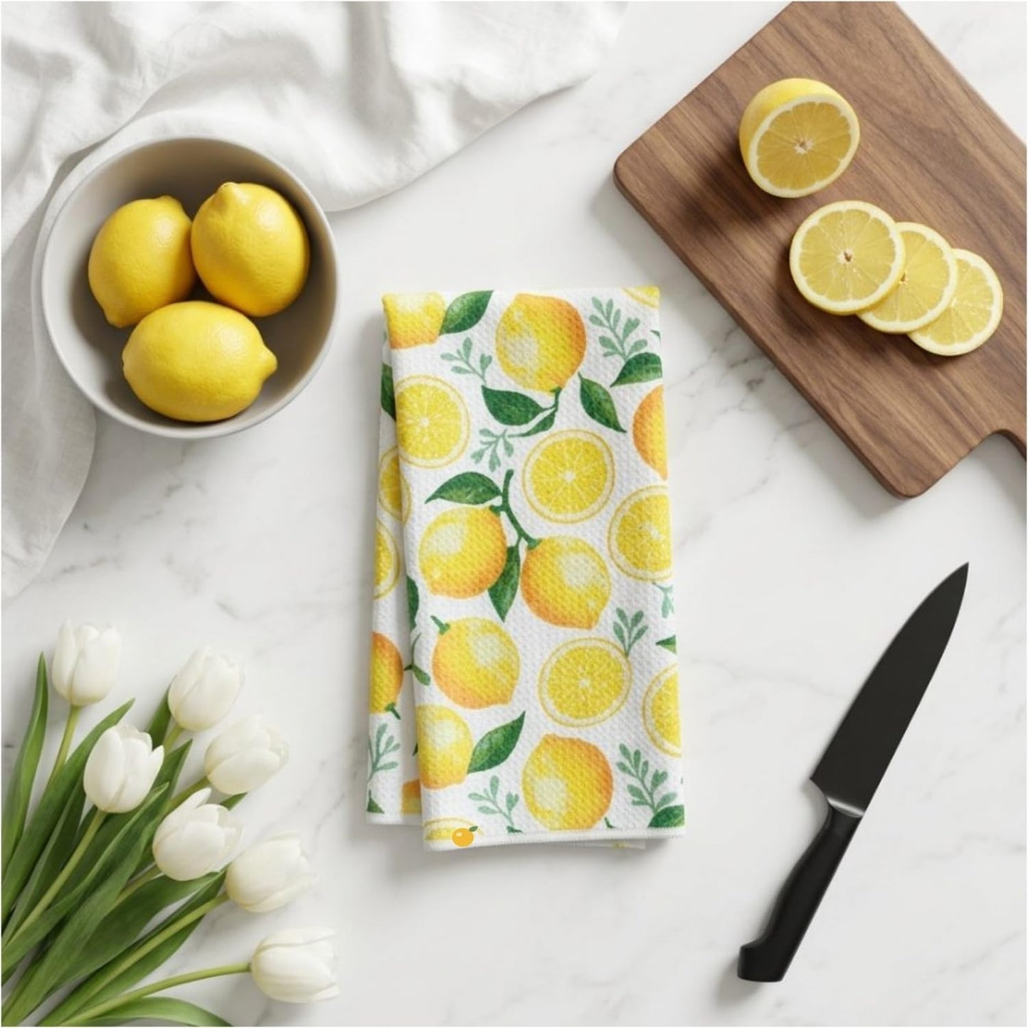 Lemon Kitchen Towels Set of 2-18 x 26 Inch Microfiber Dish Towels for Kitchen Drying - Summer Hand Towels Tea Towels with Hanging Loop - Lemon Kitchen Gift