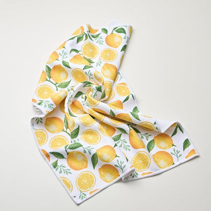 Lemon Kitchen Towels Set of 2-18 x 26 Inch Microfiber Dish Towels for Kitchen Drying - Summer Hand Towels Tea Towels with Hanging Loop - Lemon Kitchen Gift