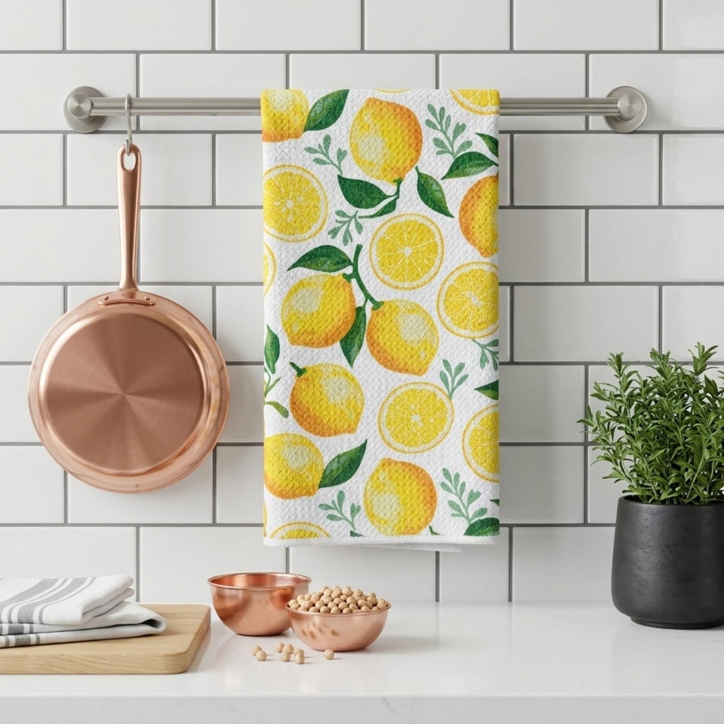 Lemon Kitchen Towels Set of 2-18 x 26 Inch Microfiber Dish Towels for Kitchen Drying - Summer Hand Towels Tea Towels with Hanging Loop - Lemon Kitchen Gift