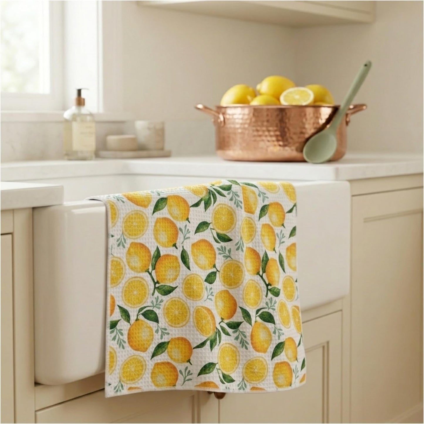 Lemon Kitchen Towels Set of 2-18 x 26 Inch Microfiber Dish Towels for Kitchen Drying - Summer Hand Towels Tea Towels with Hanging Loop - Lemon Kitchen Gift