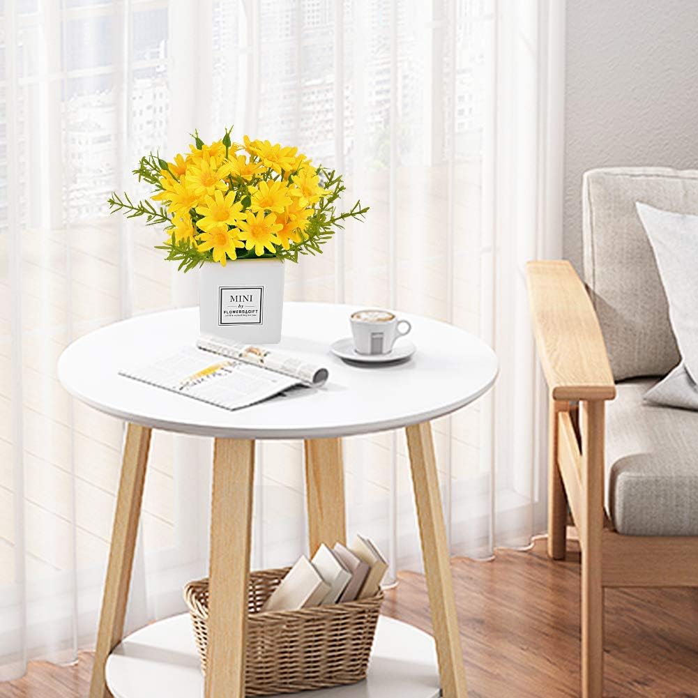 Artificial Flowers, Yellow Daisy Flower with Vase Silky Artificial Daisies Bouquet Fake Plant Bonsai for Home Office Wedding Decoration, Table Centerpieces Arrangement, Windowsill Decor