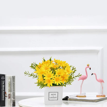 Artificial Flowers, Yellow Daisy Flower with Vase Silky Artificial Daisies Bouquet Fake Plant Bonsai for Home Office Wedding Decoration, Table Centerpieces Arrangement, Windowsill Decor
