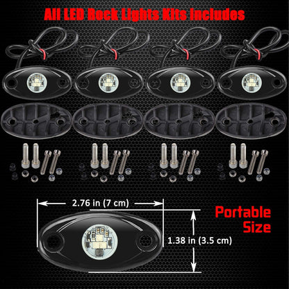 4 Pods LED Rock Lights, Waterproof LED Neon Underglow Light for Car Truck ATV UTV SUV Offroad Boat Underbody Glow Trail Rig Lamp (Yellow)
