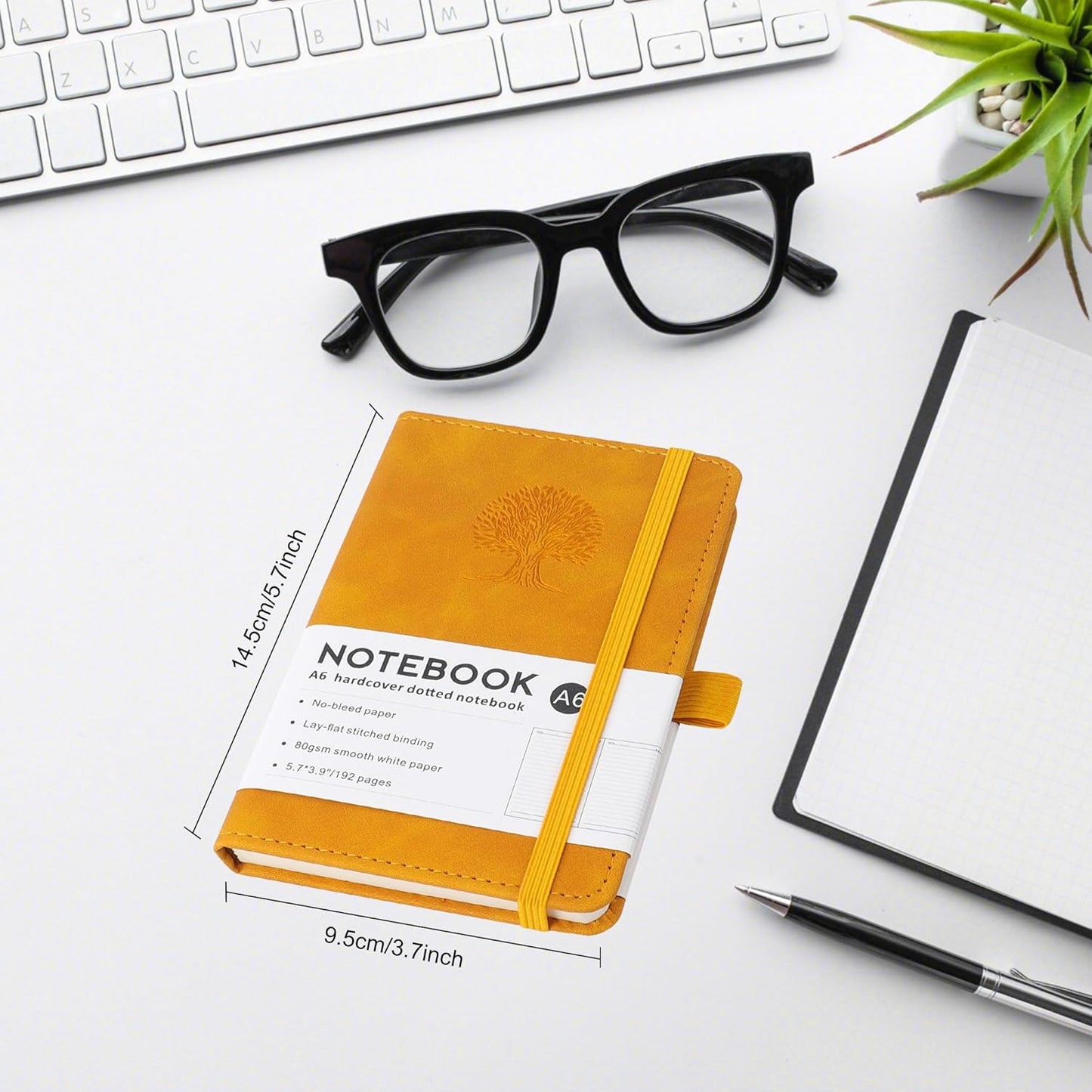 A6 Journal Notebook with PU Leather Cover and 192 Pages 14.5cm×9.5cm Premium Paper Diary,for Take Note,Office and Travel（yellow）