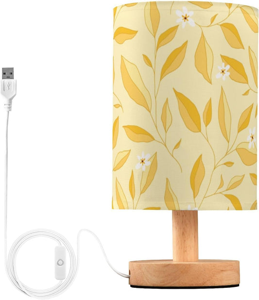 Night Stand Light Lamp Yellow Elegant Floral Bedside Table Lamp with USB Port for Living Room Office Dorm