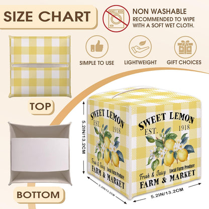 Lemon Decorative Tissue Box Cover Holder, Tissue Box Cover Square Plaid, Housewarming Birthday Gift Ideas for Friends, Home Nightstands Bathroom Table Decor-(5.2 Inches) A16