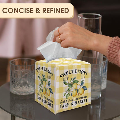 Lemon Decorative Tissue Box Cover Holder, Tissue Box Cover Square Plaid, Housewarming Birthday Gift Ideas for Friends, Home Nightstands Bathroom Table Decor-(5.2 Inches) A16