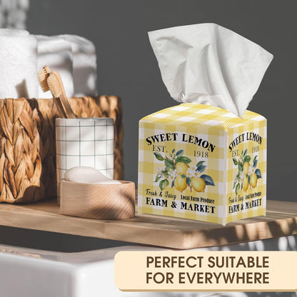 Lemon Decorative Tissue Box Cover Holder, Tissue Box Cover Square Plaid, Housewarming Birthday Gift Ideas for Friends, Home Nightstands Bathroom Table Decor-(5.2 Inches) A16