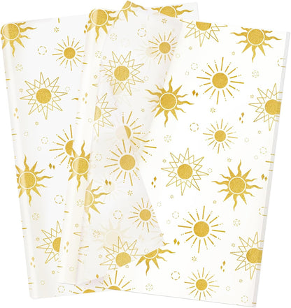 50 Sheets Sunshine Tissue Paper for Packaging - 20 28" Sun Wrapping Paper Bulk - Gold Star for Gift Bags, Small Business, Here Comes The Son Baby Shower