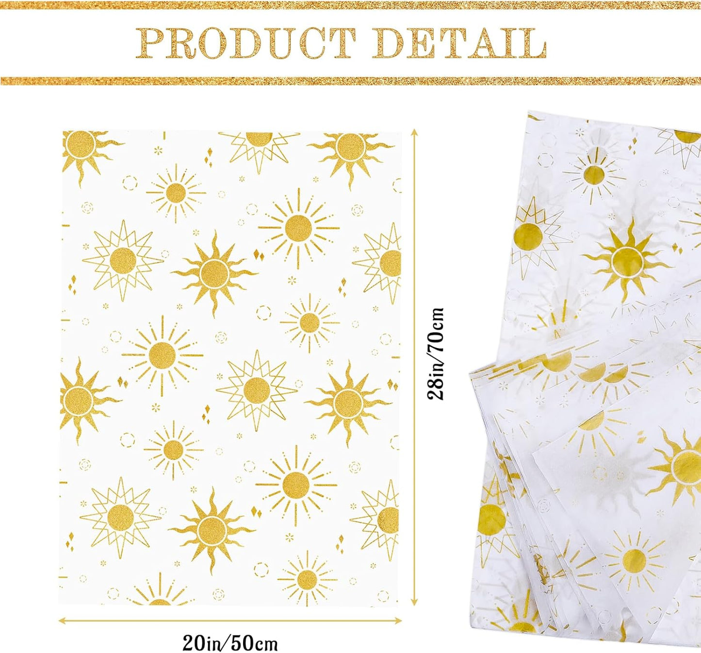 50 Sheets Sunshine Tissue Paper for Packaging - 20 28" Sun Wrapping Paper Bulk - Gold Star for Gift Bags, Small Business, Here Comes The Son Baby Shower