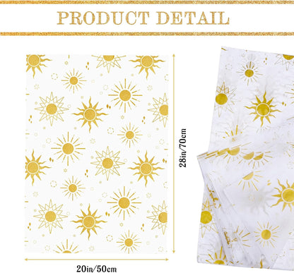 50 Sheets Sunshine Tissue Paper for Packaging - 20 28" Sun Wrapping Paper Bulk - Gold Star for Gift Bags, Small Business, Here Comes The Son Baby Shower