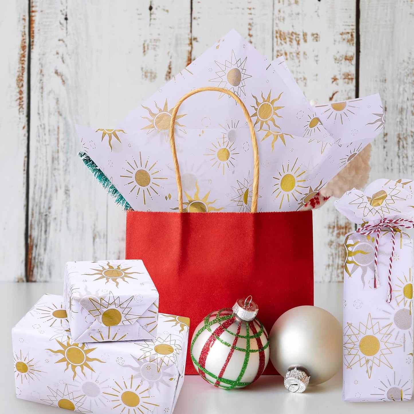 50 Sheets Sunshine Tissue Paper for Packaging - 20 28" Sun Wrapping Paper Bulk - Gold Star for Gift Bags, Small Business, Here Comes The Son Baby Shower