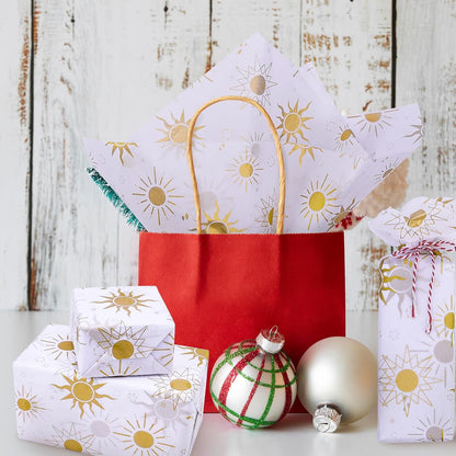 50 Sheets Sunshine Tissue Paper for Packaging - 20 28" Sun Wrapping Paper Bulk - Gold Star for Gift Bags, Small Business, Here Comes The Son Baby Shower